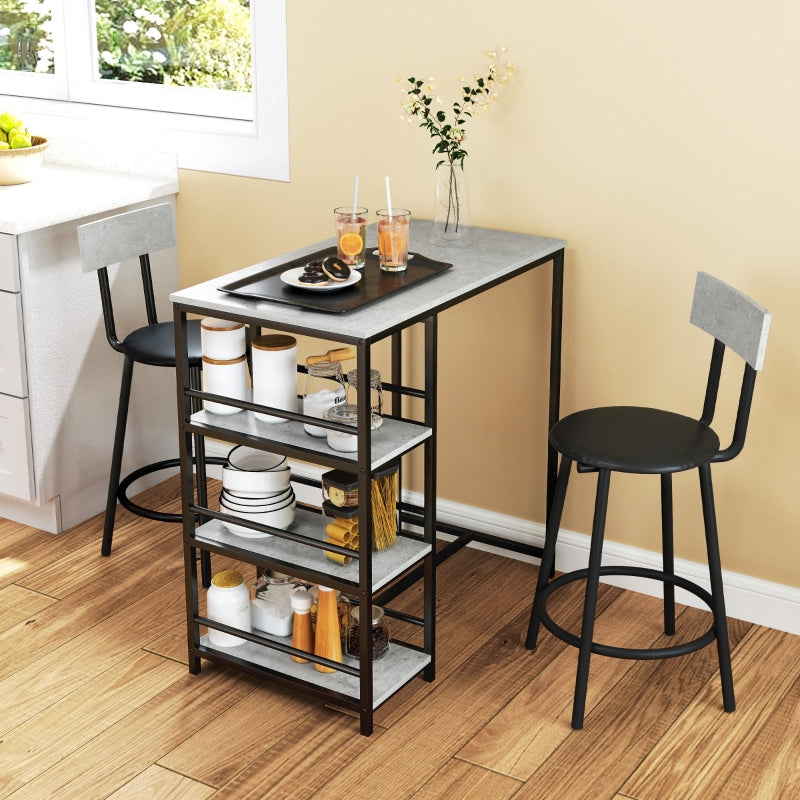 Three-Piece Dining Set with Shelves - Grey/Black