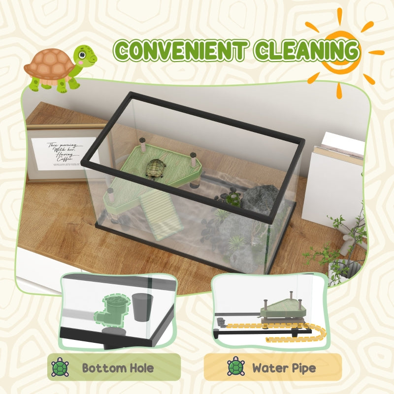 28L Turtle Tank Aquarium with Basking Platform & Drainage, Glass