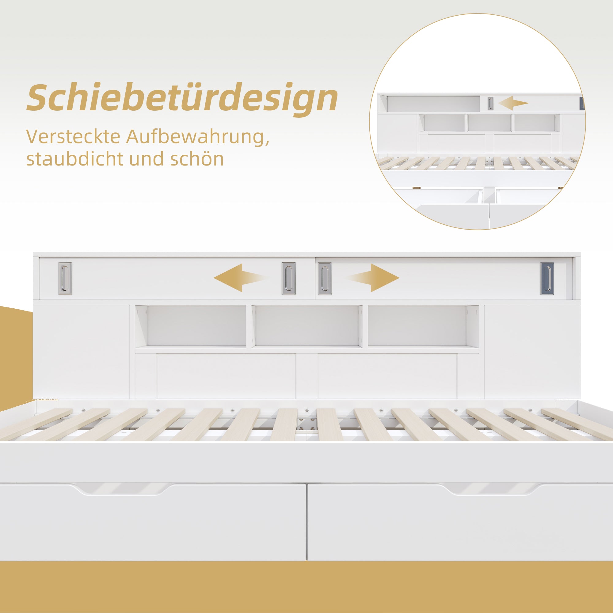 Daybed Single Bed 90x200cm Multifunctional Drawers Bookshelf Storage - White