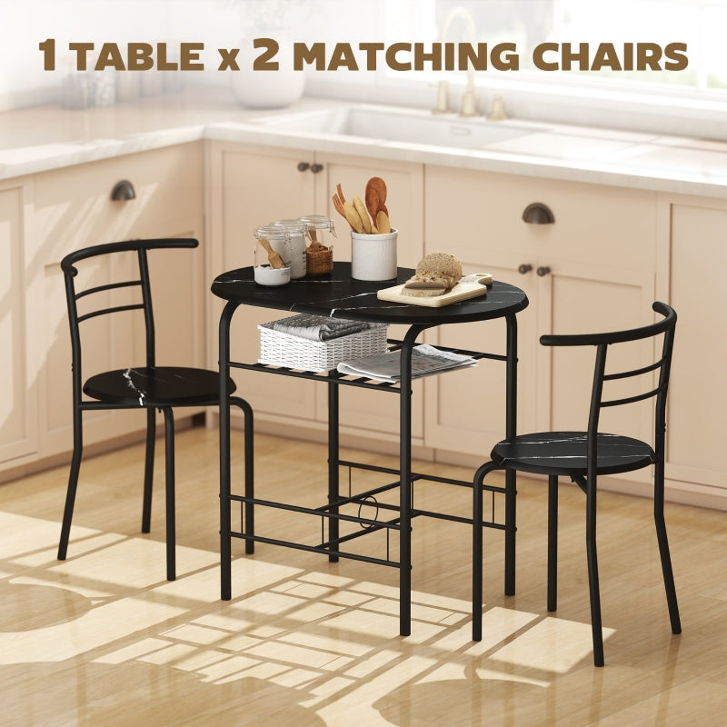 Three-Piece Compact Dining Set, Two Chairs and Table, Black