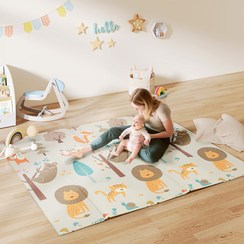 Baby Play Mat, Double Sided Foldable Reversible Waterproof Crawling Mat, Animal Print