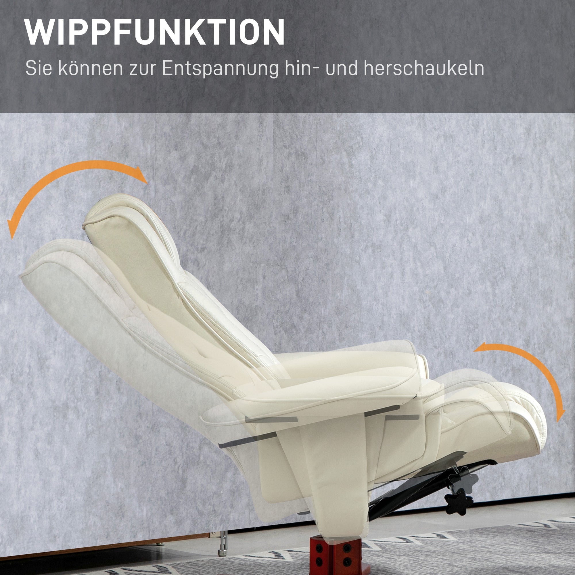 Recliner with Footstool, Upholstered Rocking Adjustable Backrest, Faux Leather Cream White