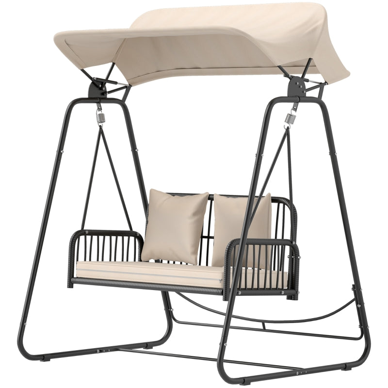 Hollywood Swing 2-Seater Garden Swing with Adjustable Sunroof Cushion Khaki
