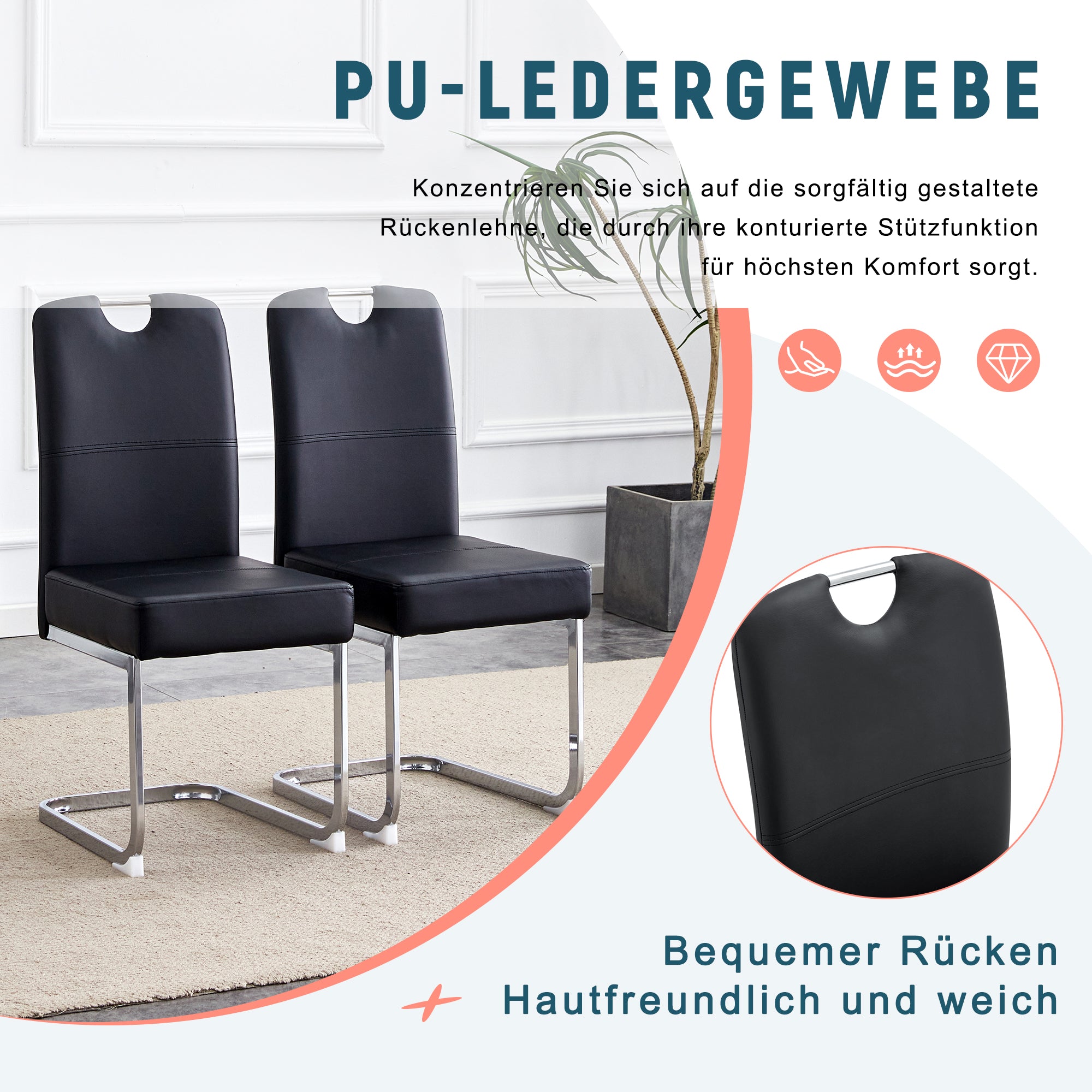 Dining Chairs, Thickened with Integrated Spring Packaging, Ergonomic Design, Black PU