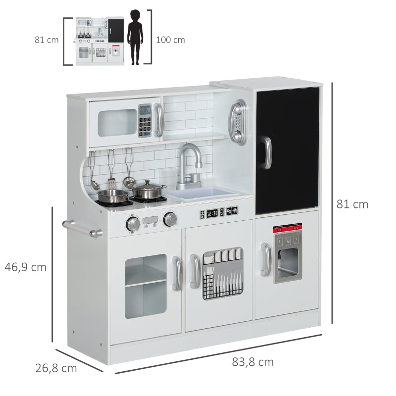 AIYAPLAY Children's Kitchen Play with Telephone, Chalkboard, Microwave, Stove, Sink, Ice Cube Maker, White