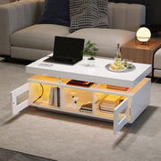 Coffee Table 100x50x43cm LED Lights Charging Port High-Gloss White