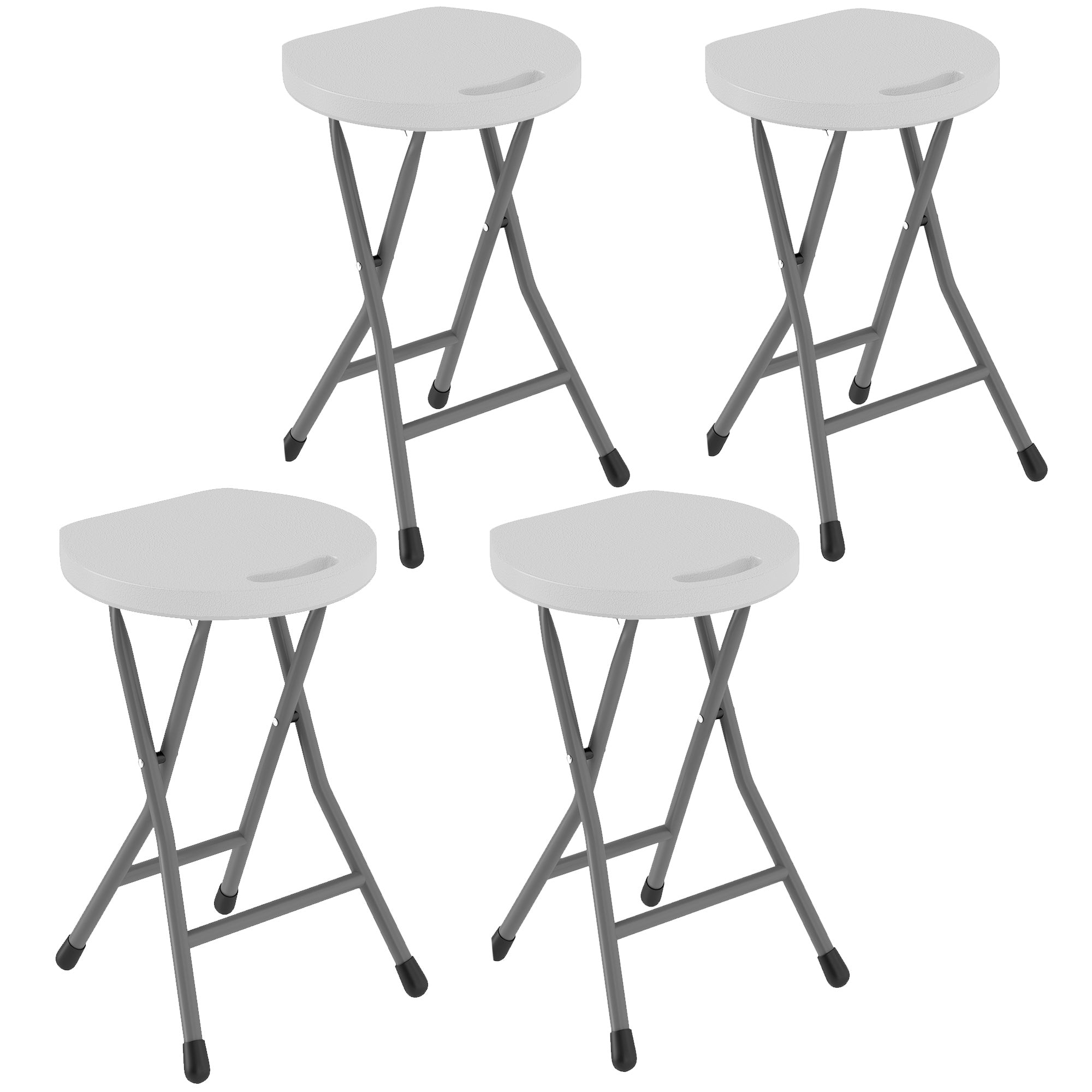 Set of Four Folding Carry Stools, Portable Design - White