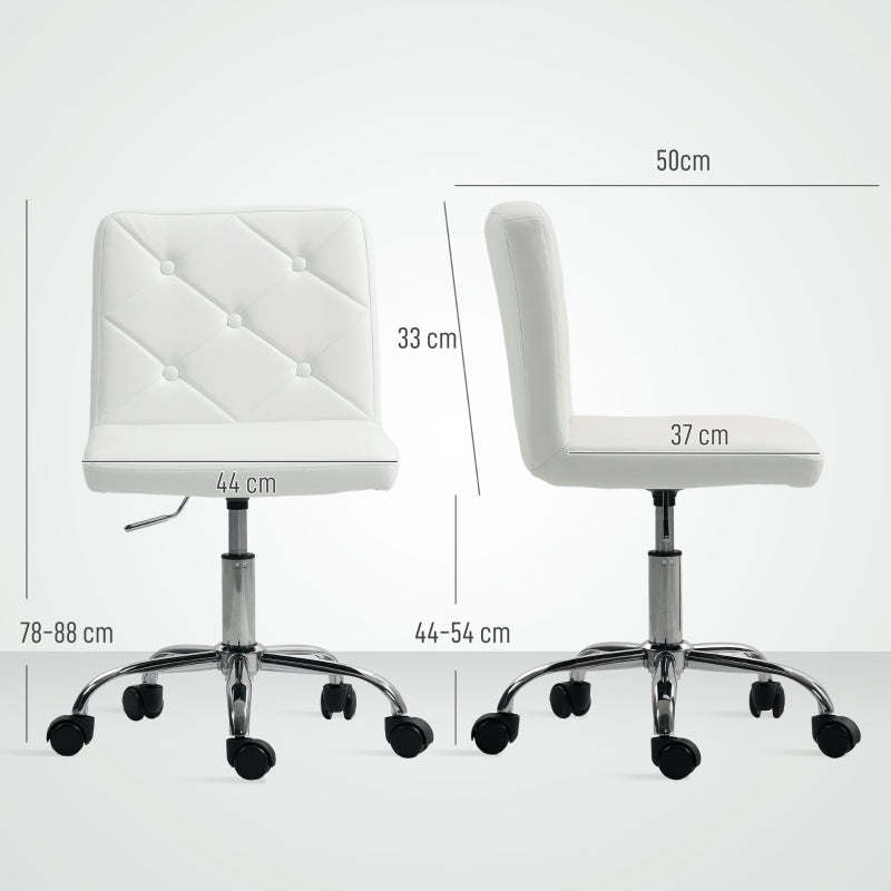 Office Chair Armless Vanity Swivel with Adjustable Height PU Leather White