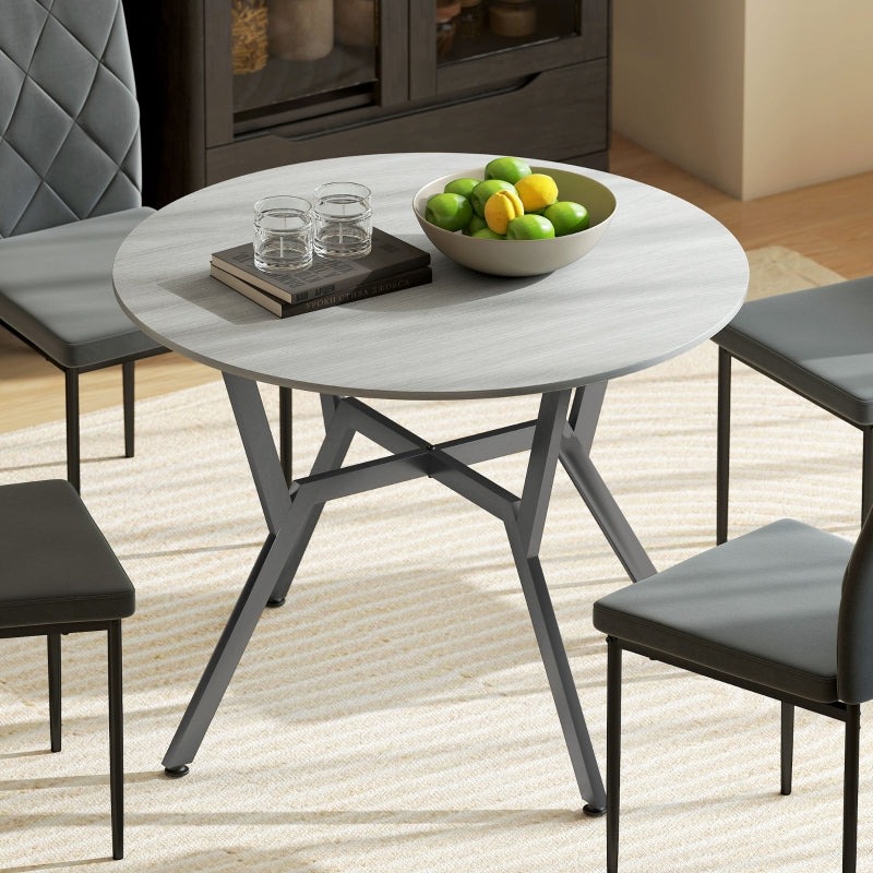 Dining Table Round Kitchen Black Legs 90 x 76 cm, Grey