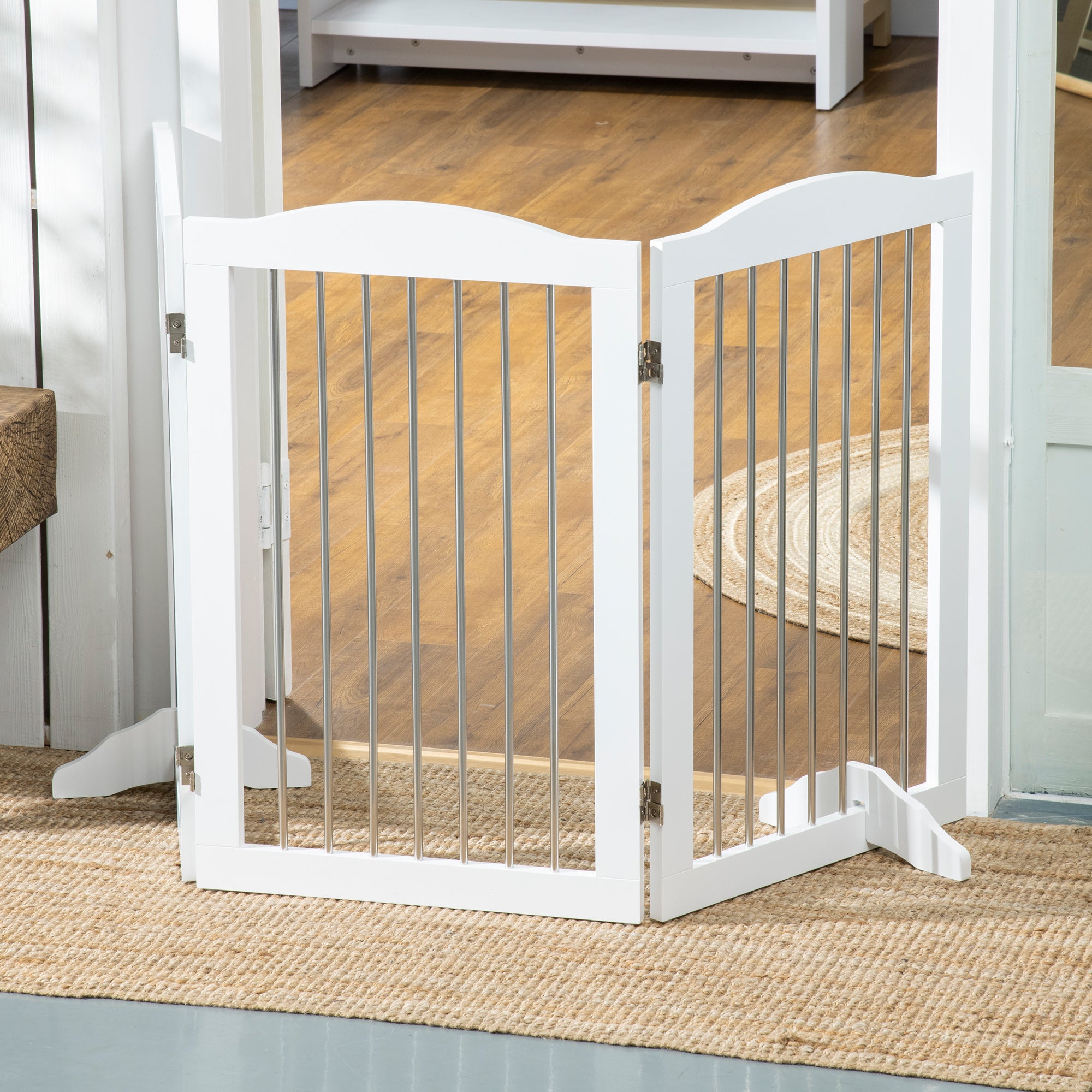 Dog Gate Foldable 3-Panel Stair Safety Barrier, White