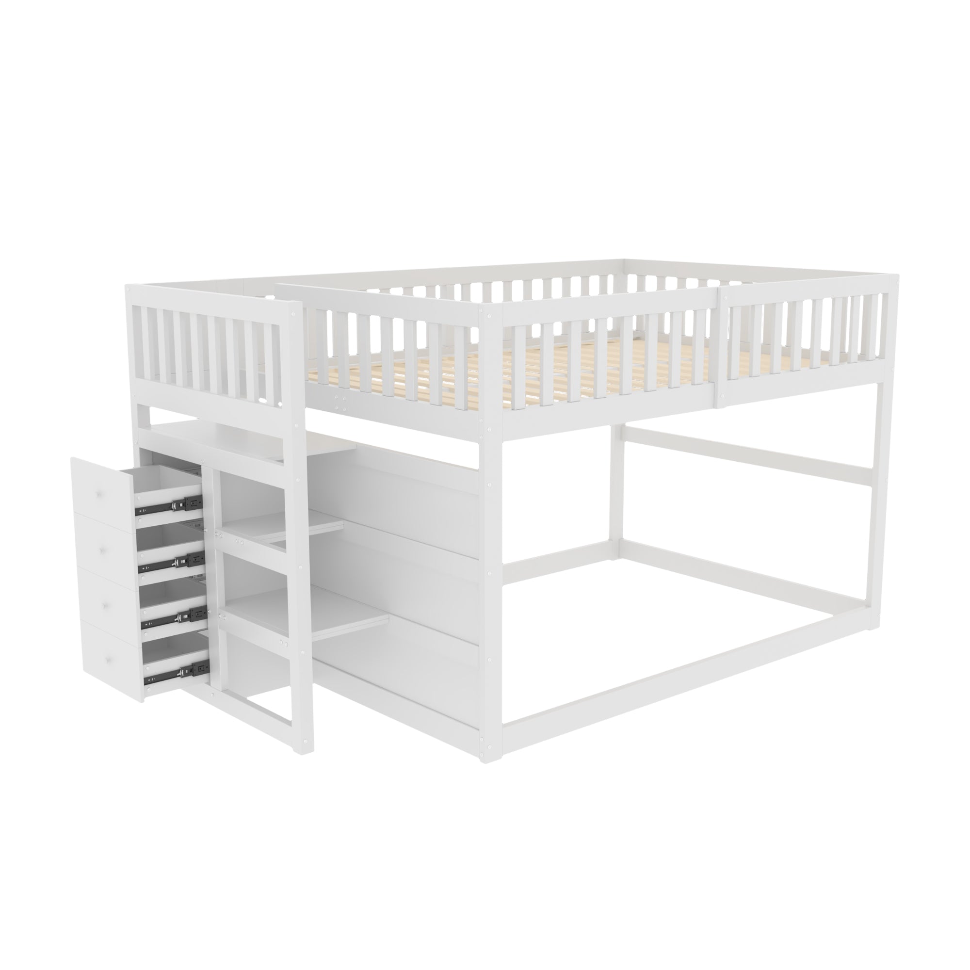 Wooden Bunk Bed with Ladder, Storage Drawers & Space-Saving Design, White