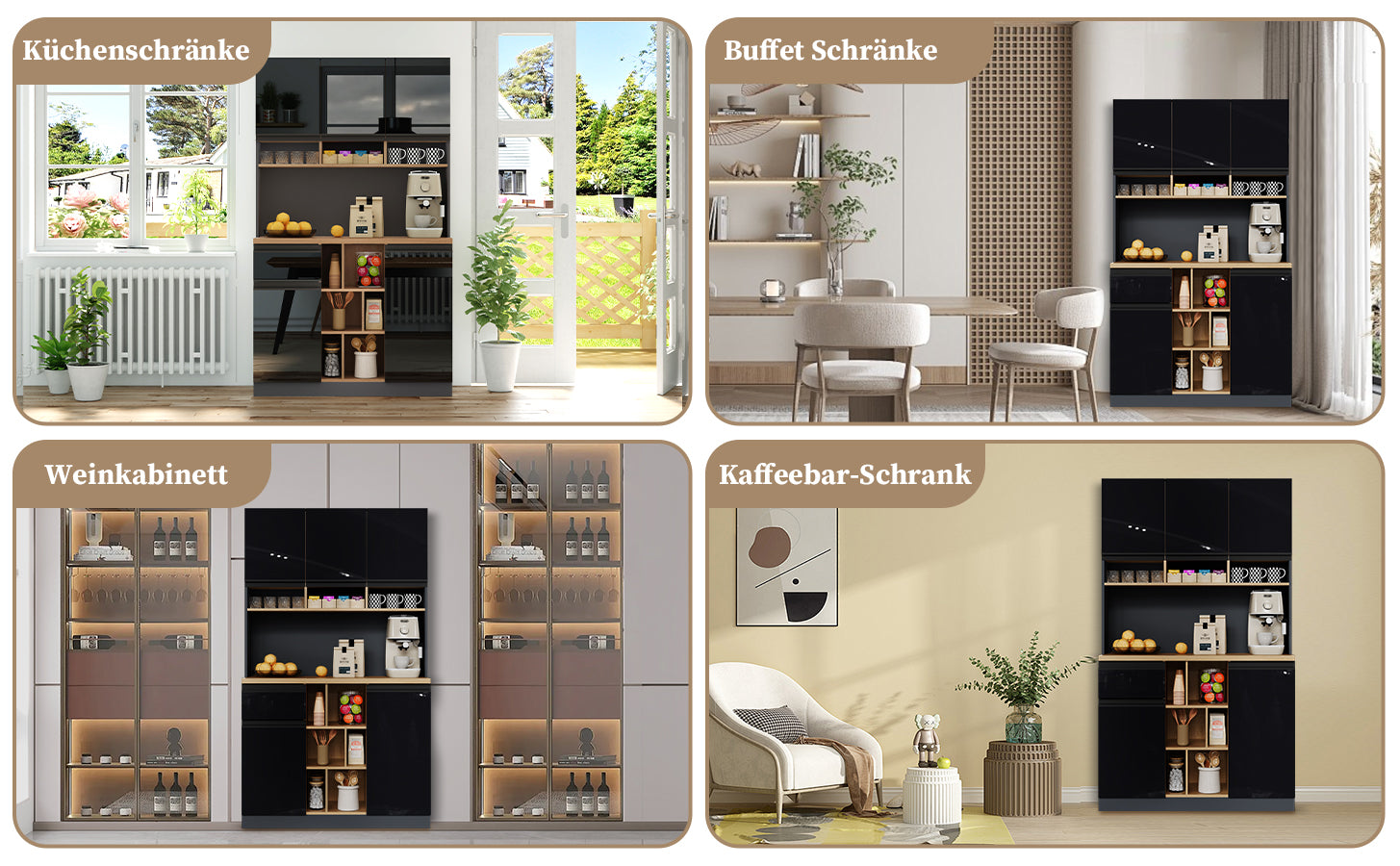 Modern Buffet Sideboard 105x185cm Adjustable Shelves Drawers - Grey/Black