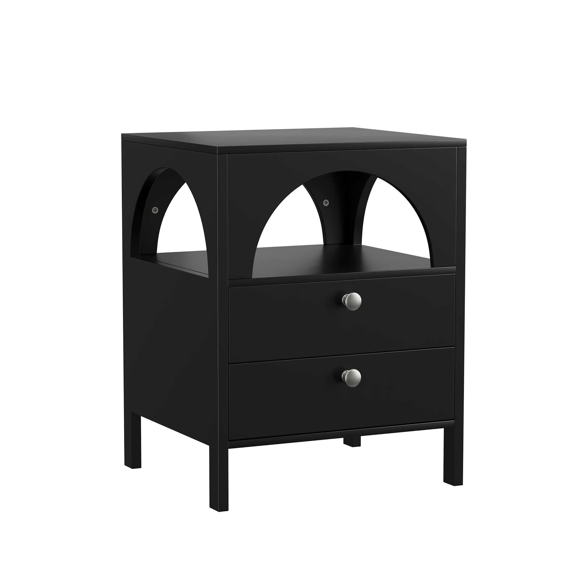 Bedside Table Modern 2 Drawers 1 Open Compartment 45x40x58cm Black