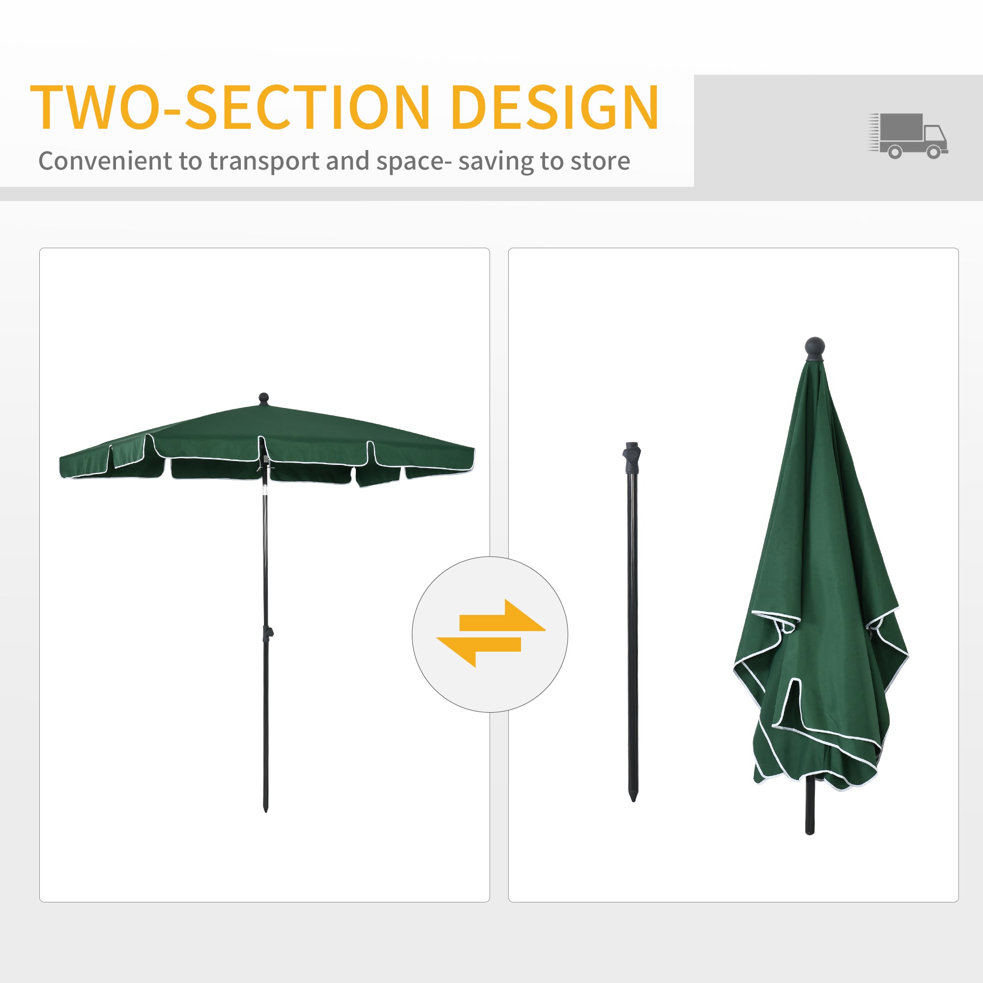 Aluminous Rectangular Parasol Tilting Patio Sunshade 2M x 1.25M, Green