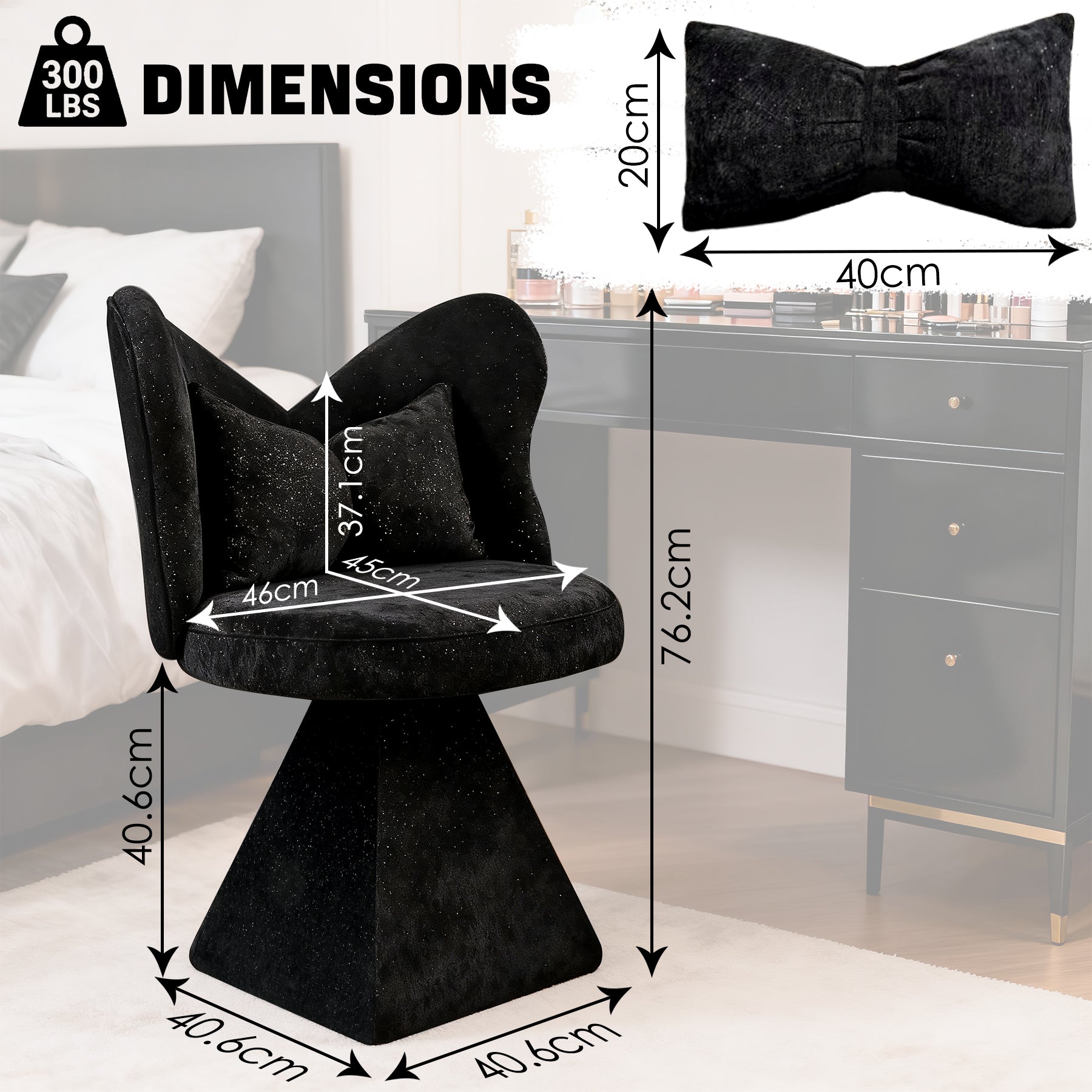 Vanity Chair Swivel Accent Makeup Stool Butterfly Back