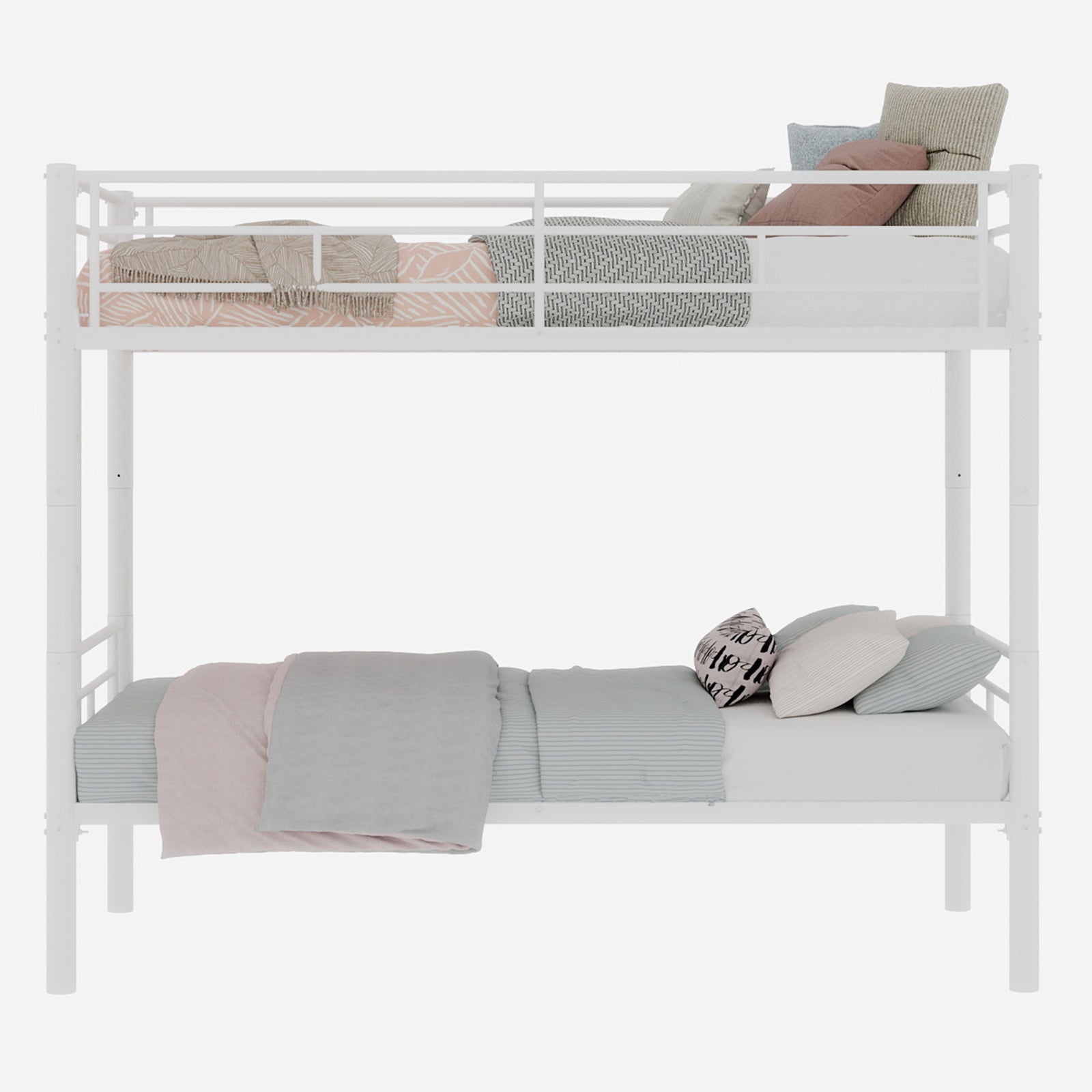 Twin over Twin Bunk Bed Convertible 2 Beds with Ladders & Railings, Metal