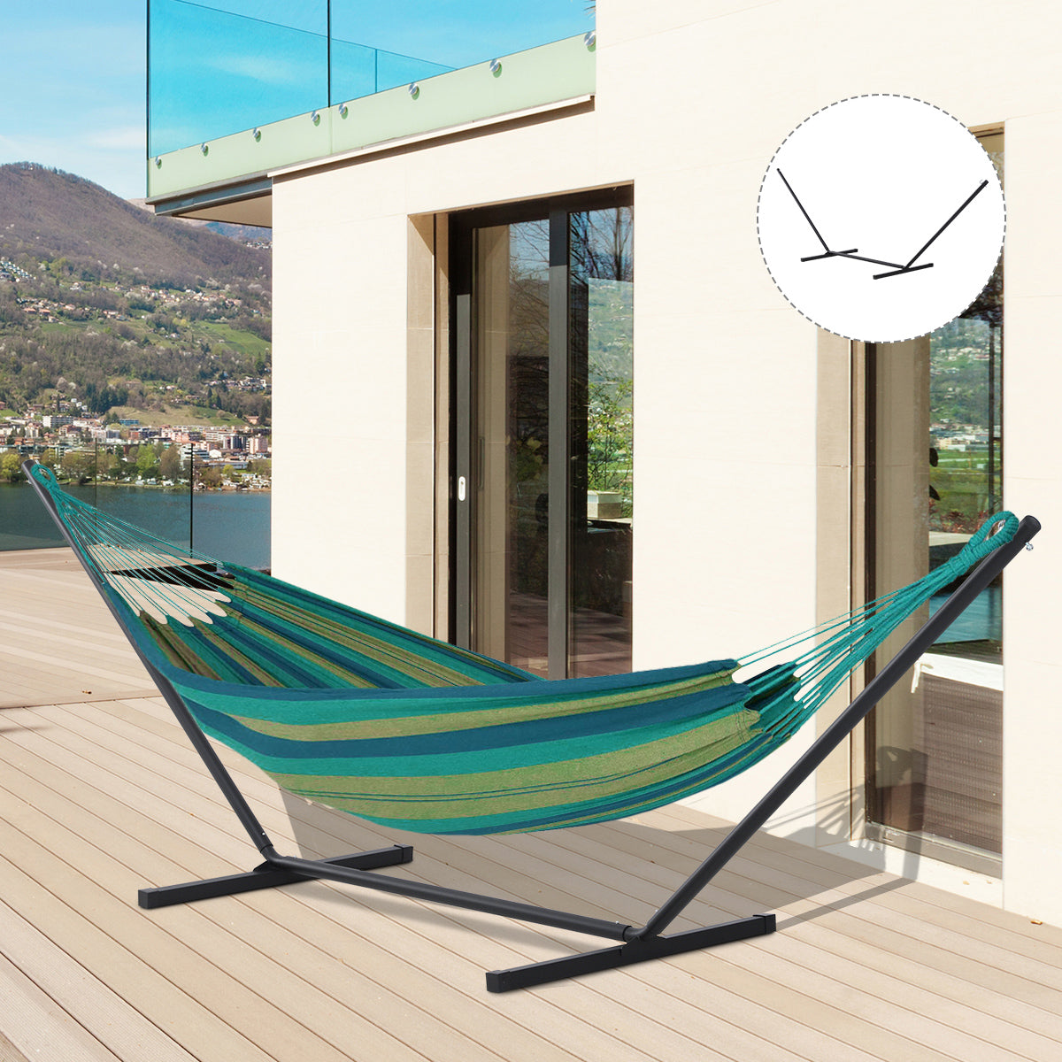 Hammock Stand, Metal with Hooks, 360 x 115 cm, 120 kg Capacity