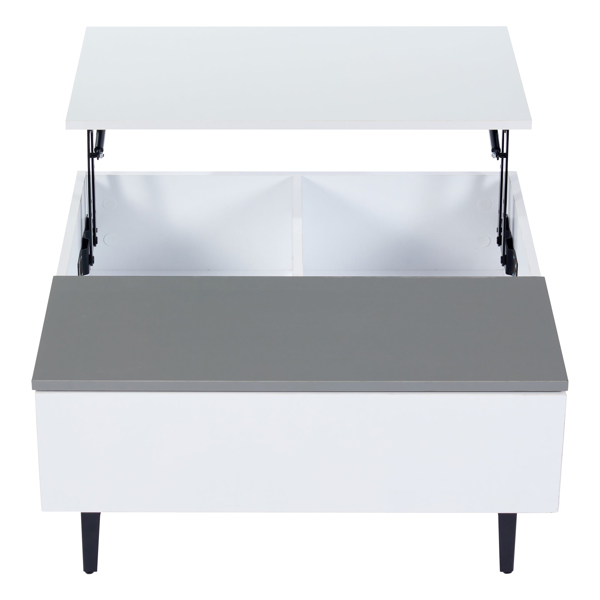 Coffee Table, Height-Adjustable with Hidden Storage and Shelves, White High-Gloss