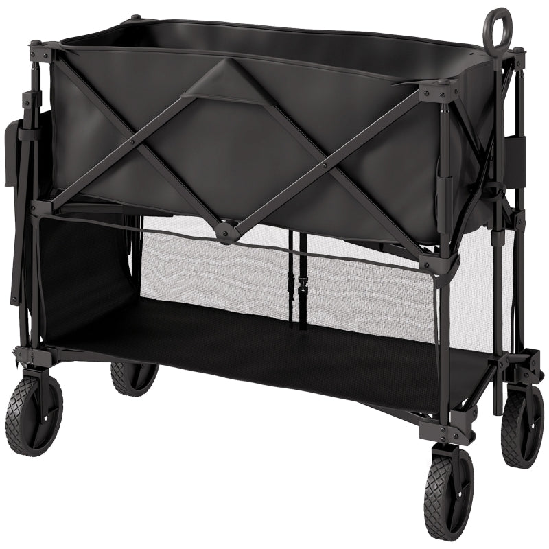 Double Decker Folding Trolley, 200KG 350L Capacity Collapsible Wagon Extended, Black