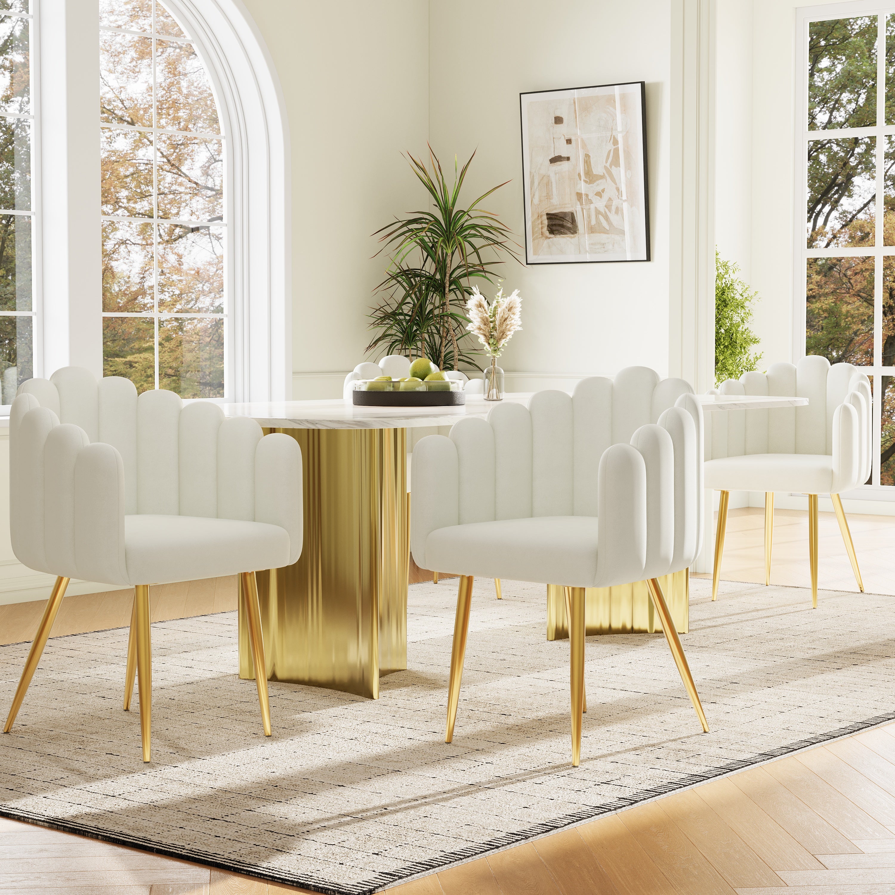 Dining Chair, 4-Piece Fan-Shaped Adjustable Velour Fabric