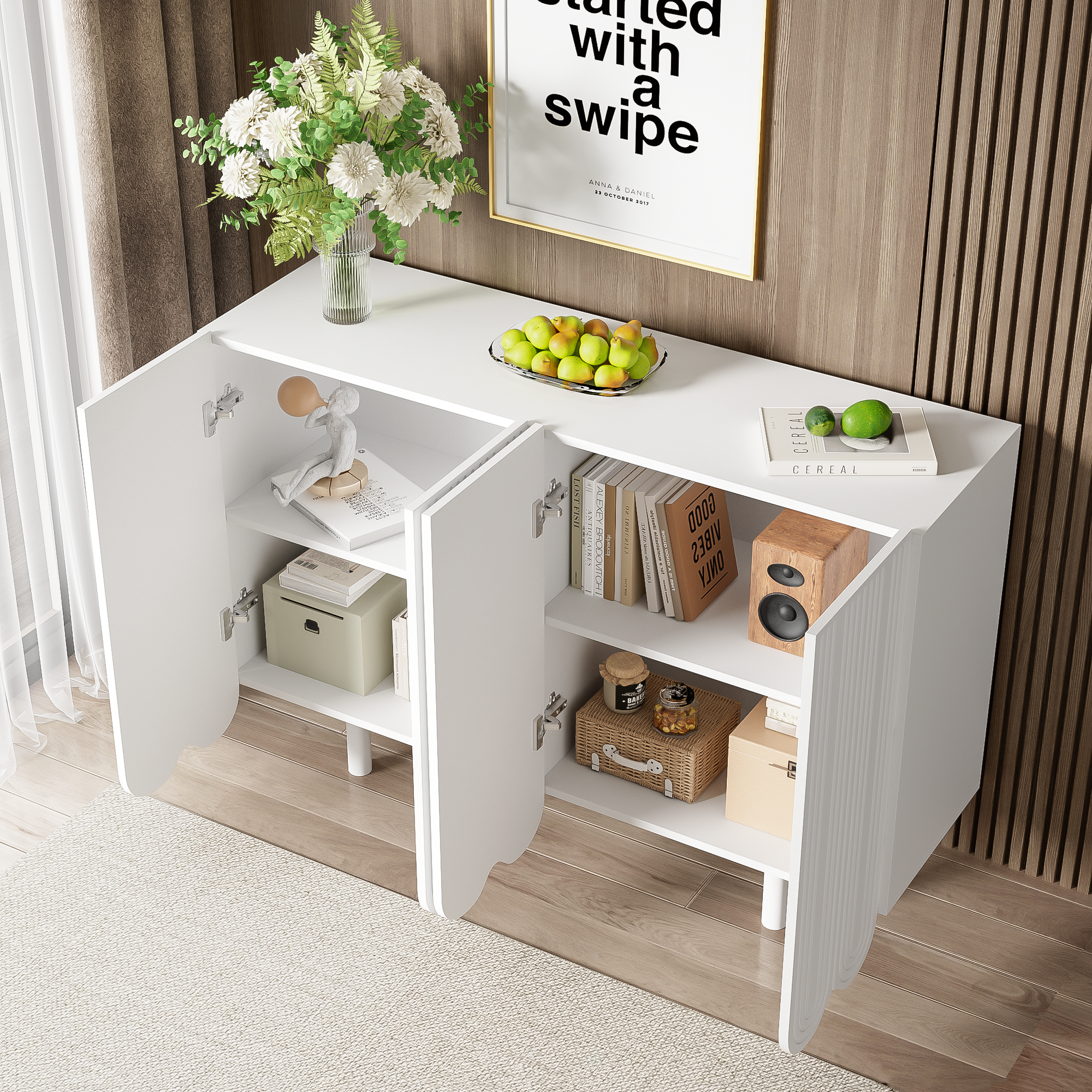 Sideboard with Teardrop Molded Doors and Buffer Hinges