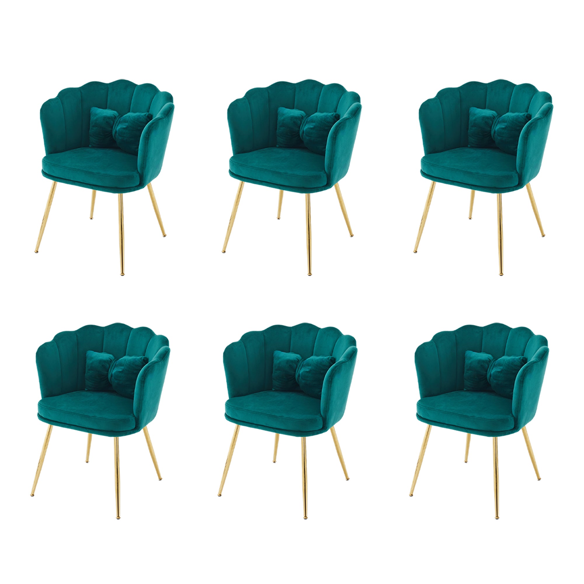 Chairs, Set of 6 Modern Velvet Upholstered with Petal Back, Gold Legs