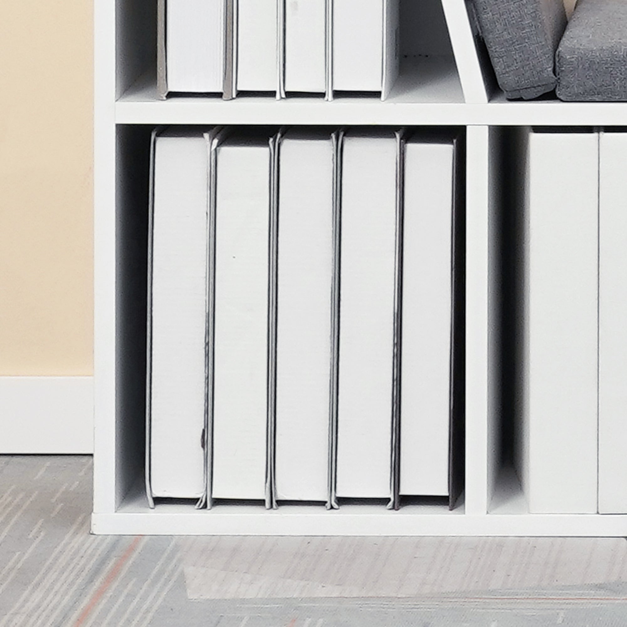 Bookcase Storage Shelf with Cushioned Reading Seat & Cabinet, Engineered Wood White