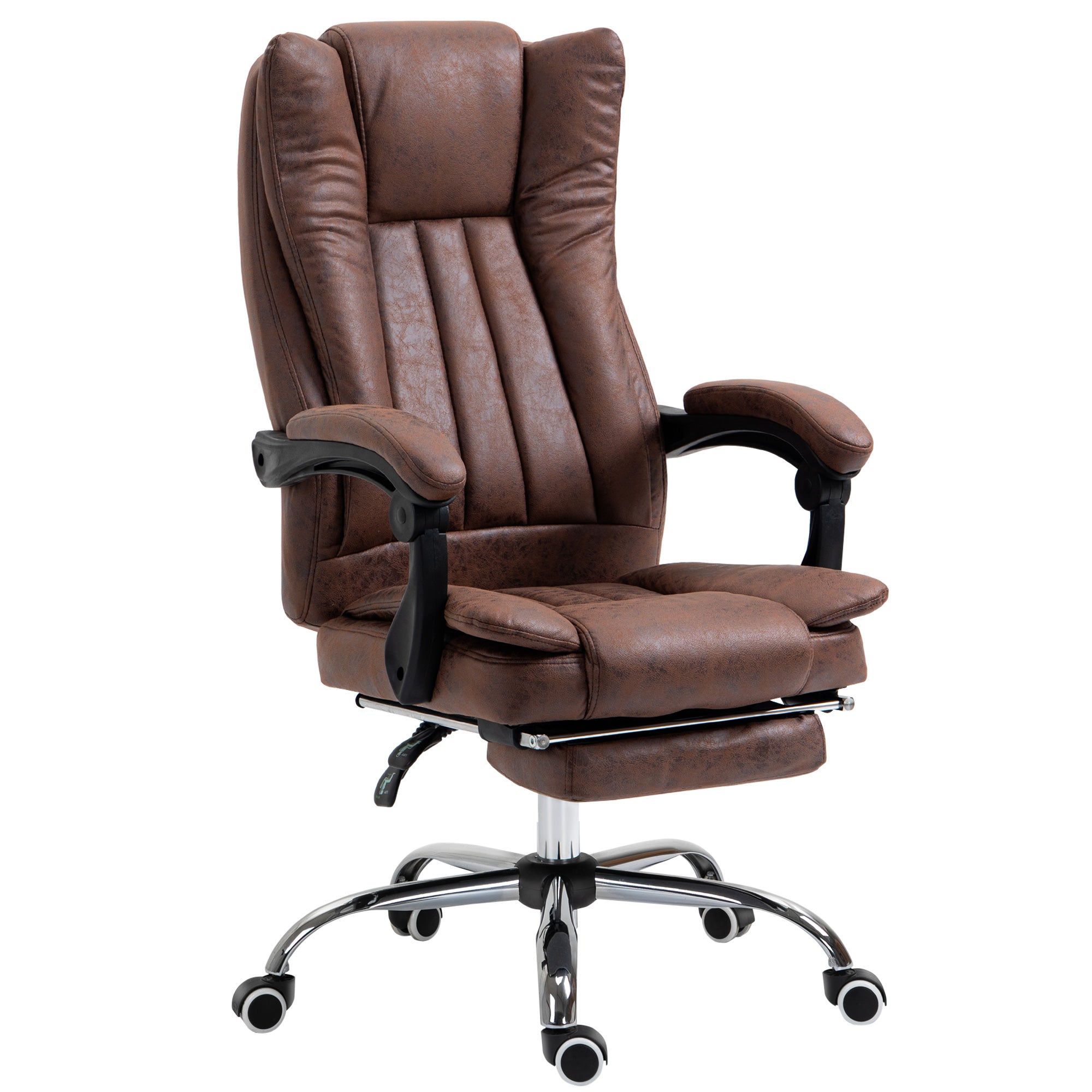 Home Office Chair, Reclining Function Armrests Swivel Wheels Footrest, Microfibre Brown