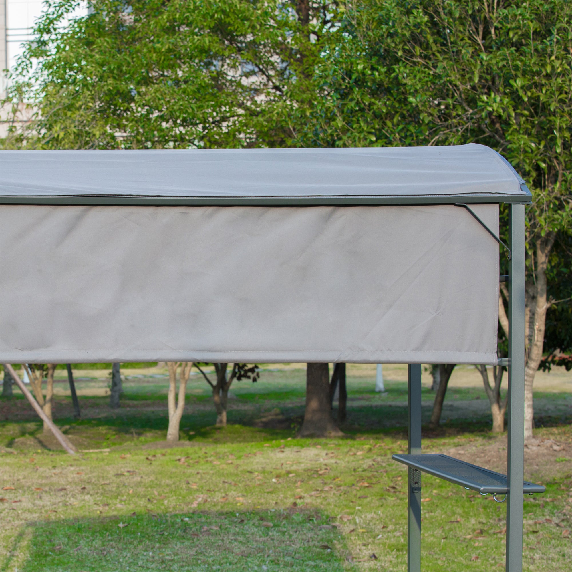 BBQ Gazebo, Flame-Retardant Roof 2 Shelves 218x138x216cm, Black Polyester