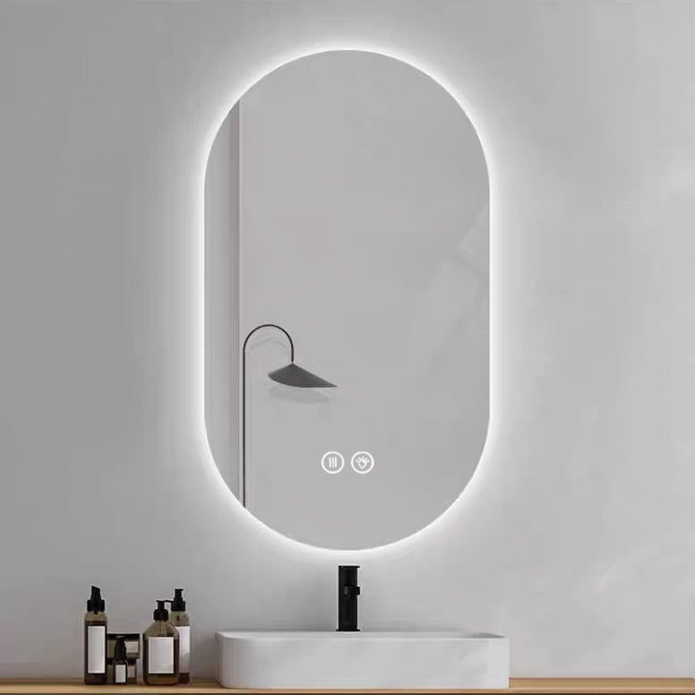 Smart Wall Mounted LED Mirror 60x90cm Anti-Fog Touch Screen Silver Glass