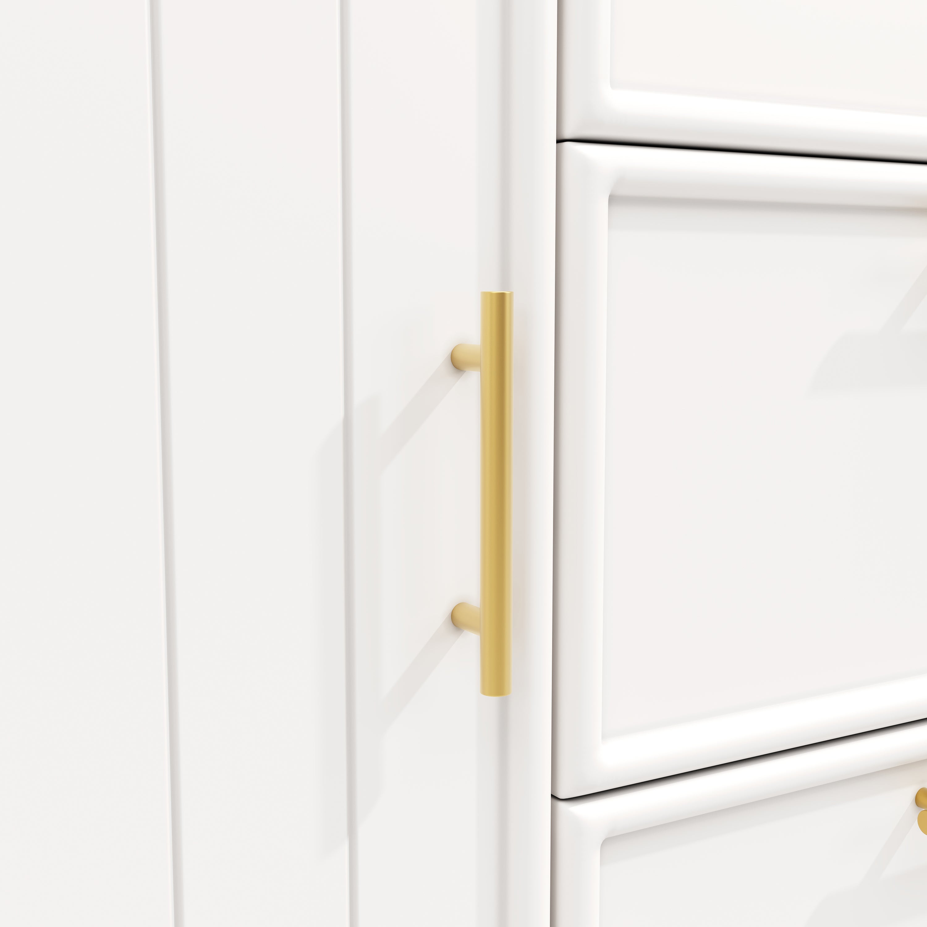 Bar Table with 360° Swivel, 3 Drawers and Storage Shelves, White