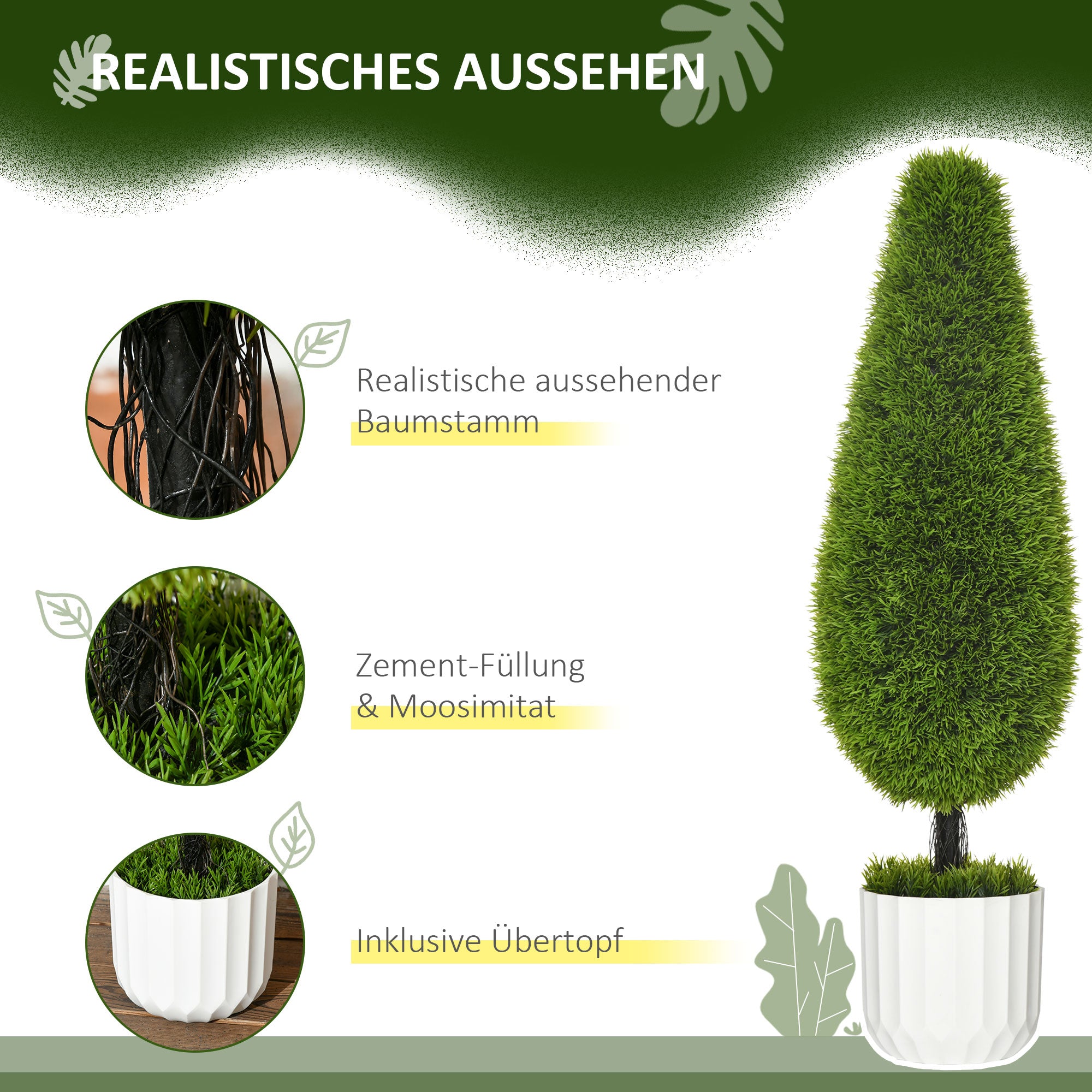Artificial Cypress Plant Set of 2, 90cm Houseplant with Pot & Moss, Indoor/Outdoor Decor
