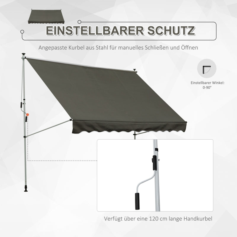 Freestanding Awning, 300 x 150cm, Hand Crank, Windproof, Aluminum, Gray