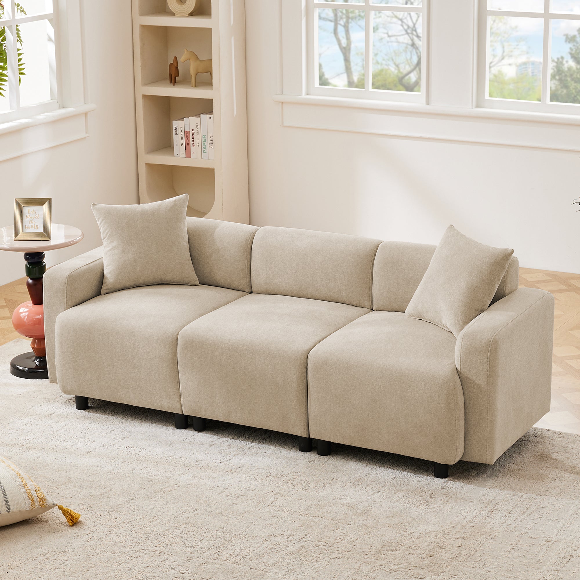 Sofa, 3-Seater Modern Upholstered with Decorative Cushions