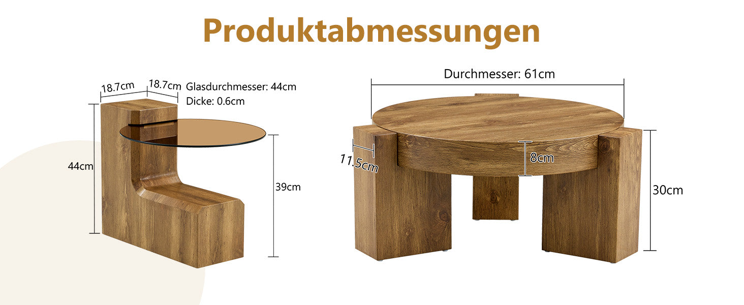 Separable Coffee Table Set MDF Wood Look Safety Glass - Brown Tinted