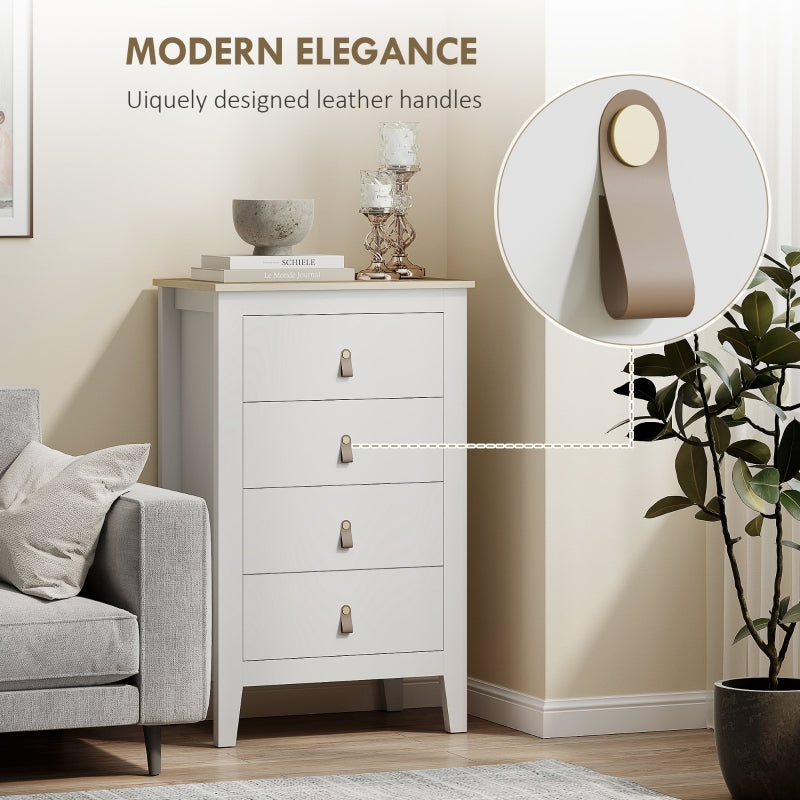 Bedroom Chest of Drawers Modern 4 Drawer Dresser PU Leather Handles White