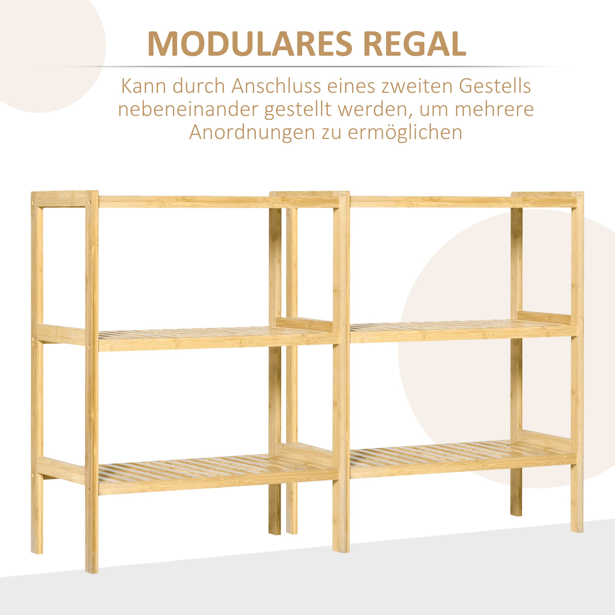 Bathroom Shelf, 3 Levels Standing Kitchen, Natural Bamboo