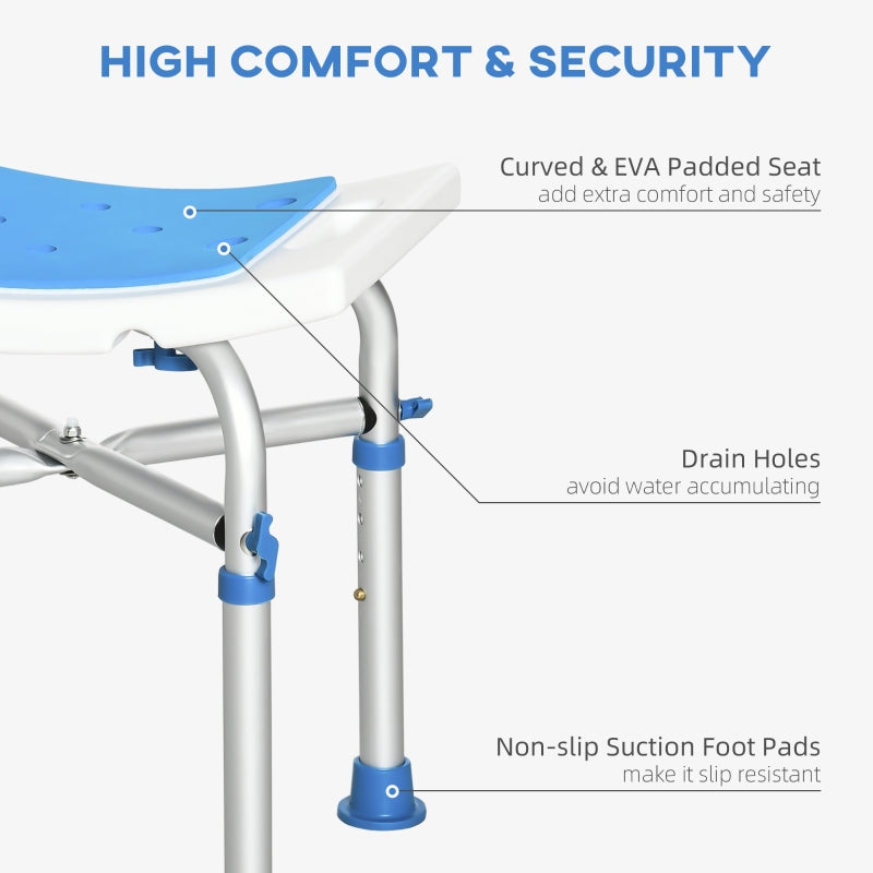 Shower/Bath Stool Adjustable Height Compact Aluminium Frame Blue