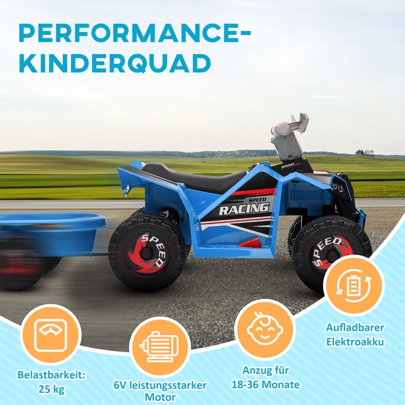 Kids' Quad, 2.5 km/h, Rechargeable, Trailer, Blue