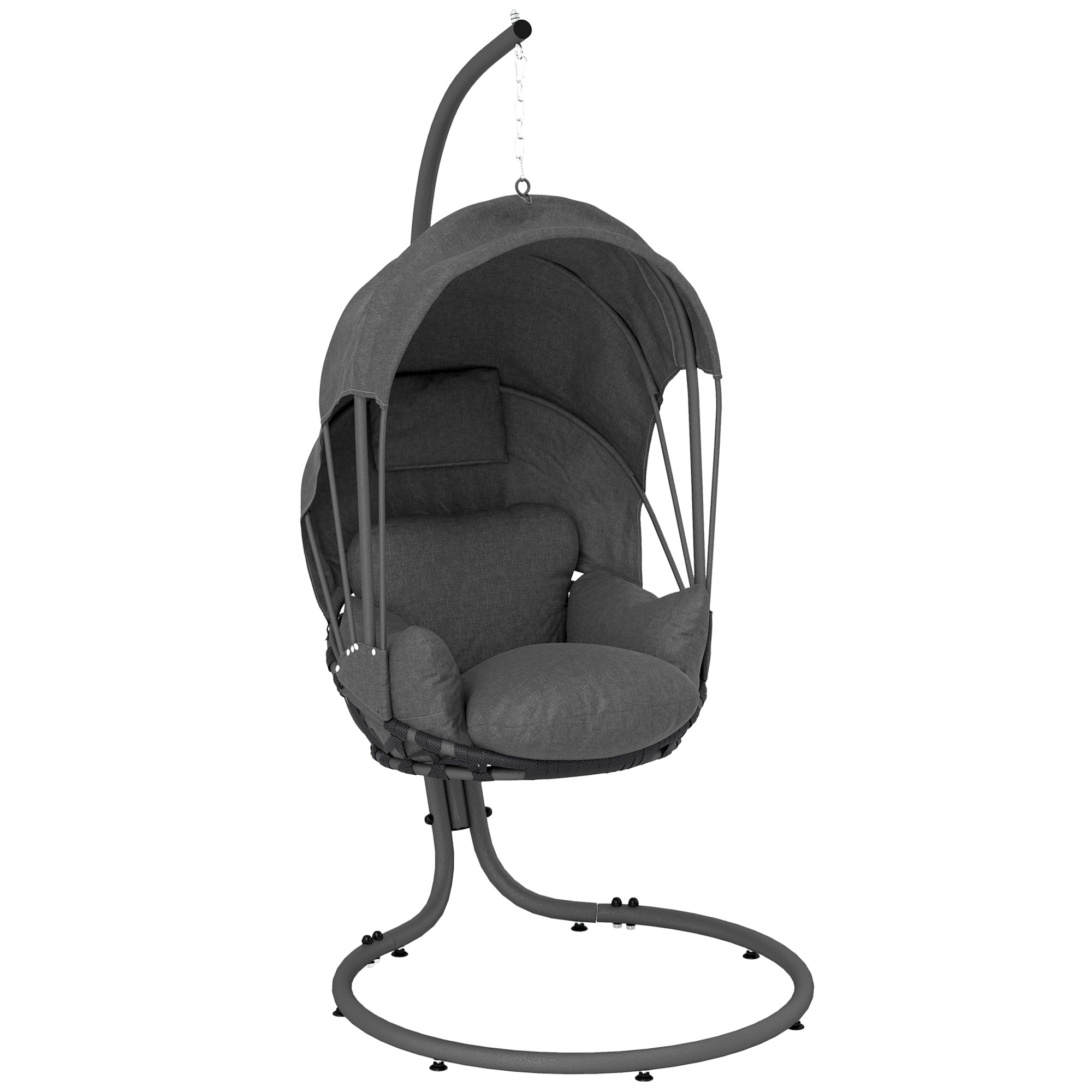 Hanging Egg Chair Swing with Stand, Cushion, and Retractable Canopy - Grey