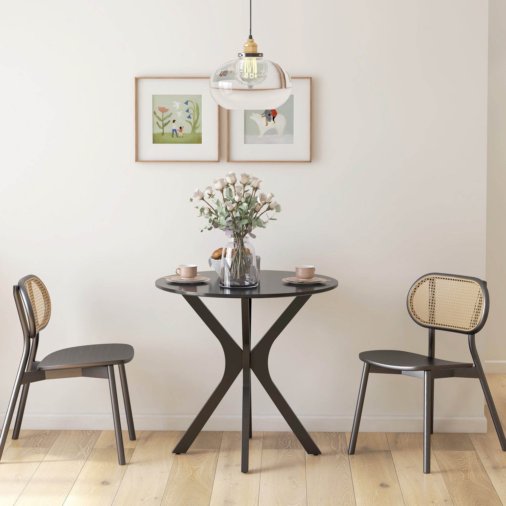 Dining Table, Round Coffee/Bar Table Spider-Steel Frame Ø78 cm, Black