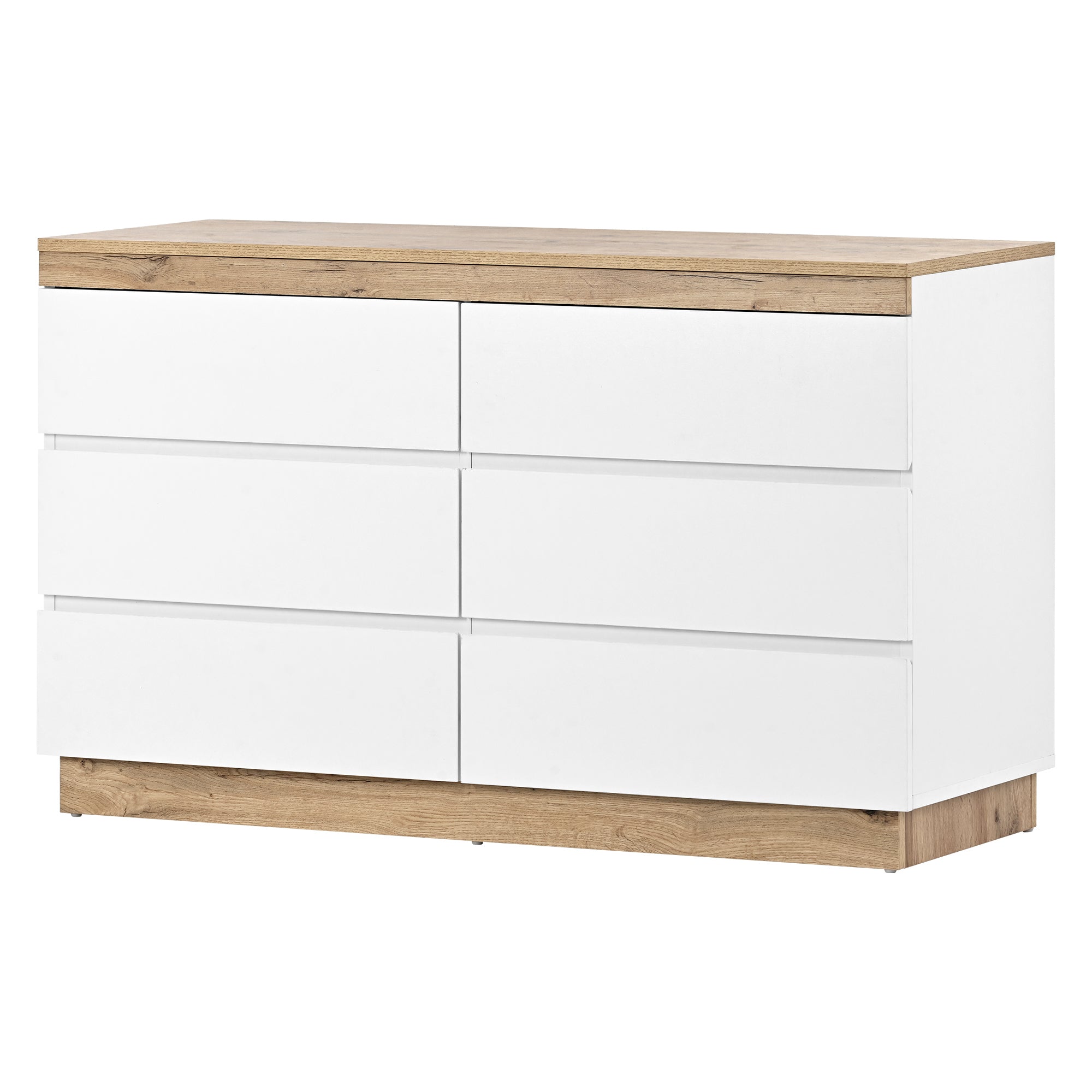 Chest of Drawers with 6 Drawers Lockable Storage for Bedroom & Living Room White/Oak E1 Chipboard