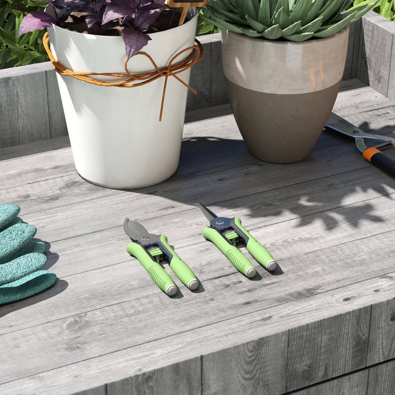 Garden Tool Set 2 Pieces, Stainless Steel with Pruning Shears, Green + Silver