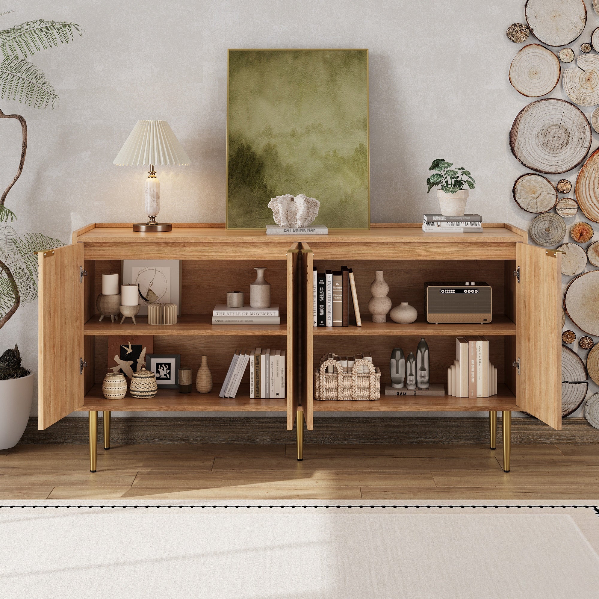 Sideboard, Buffet Storage Cabinet 140L x 38W x 75H cm, Natural MDF