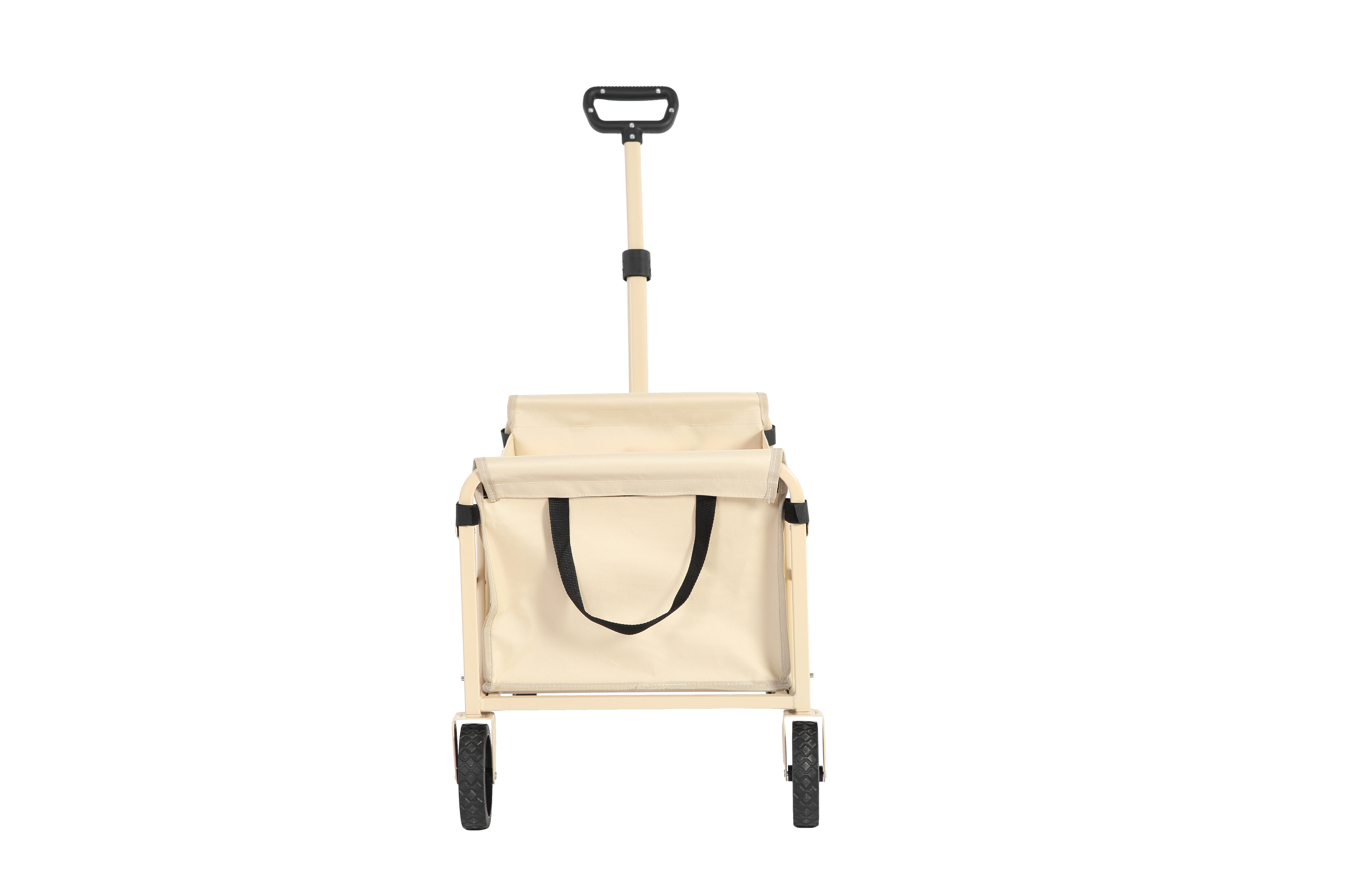 Folding Beach Wagon - Heavy Duty Portable Outdoor Utility Cart with Large Capacity, Beige