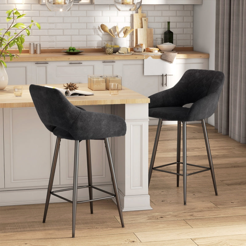 Velvet-Feel Bar Stools - Set of Two, Grey