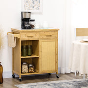 Kitchen Trolley Serving Trolley Drawer Cabinet Towel Rack Bamboo Natural