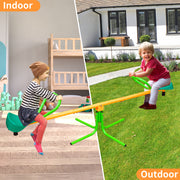 Kids Seesaw Outdoor Teeter Board Non-Slip Handle, Green Yellow