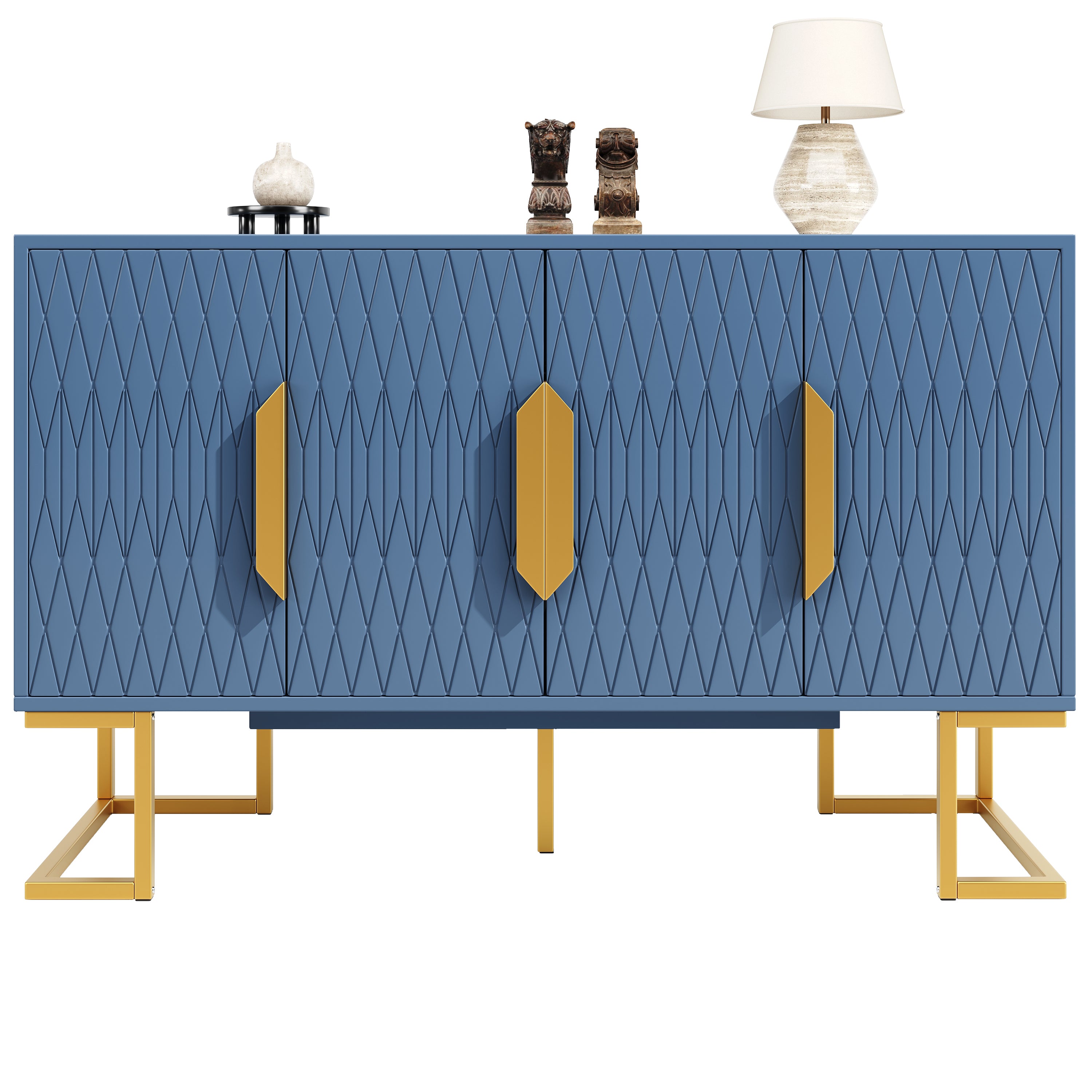 Modern Side Cabinet 140x80cm 4 Doors Adjustable Shelves - Blue/Black