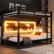 Bunk Bed 140x200 with Storage Cabinets LED Light Black